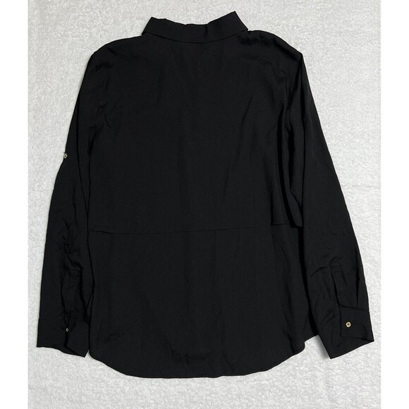 Calvin Klein Layered Blouse Women’s XL Button Up Shirt Black Roll Tab NWOT - Picture 4 of 12